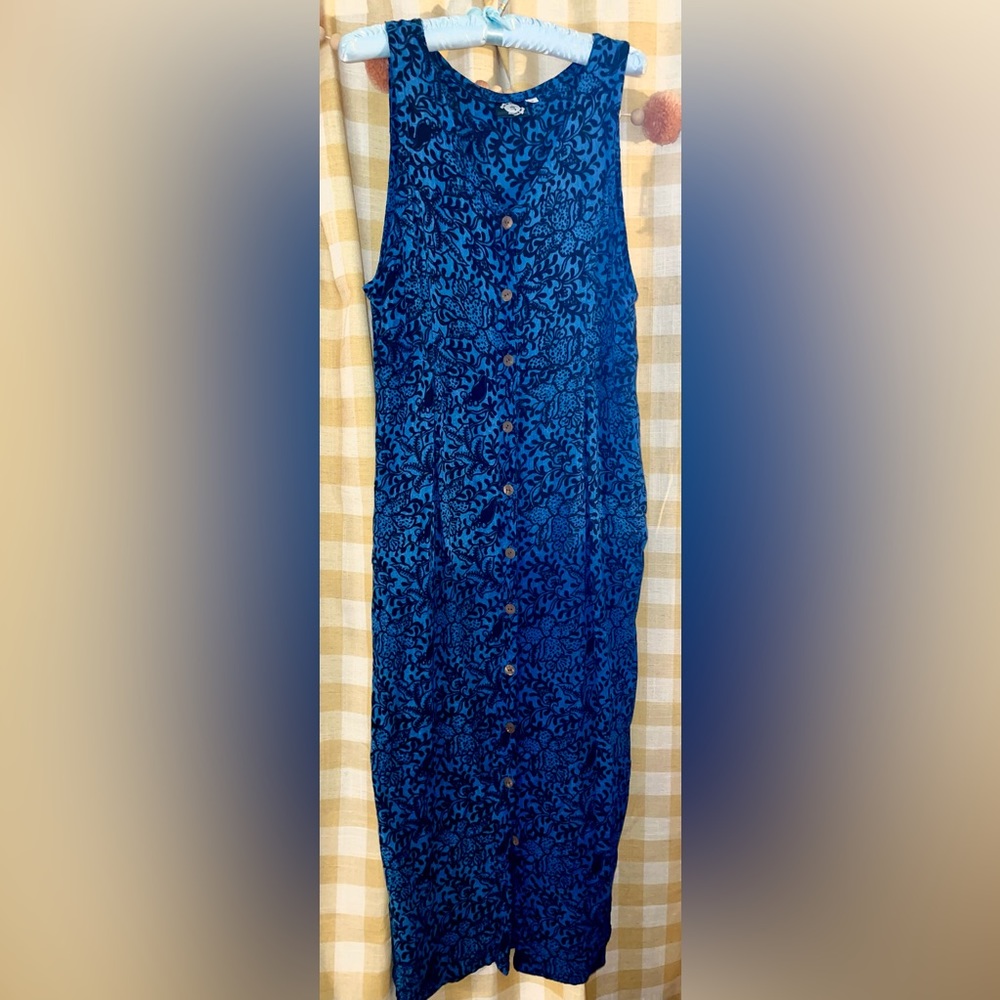 Oversized Medium super stretchy boho print button up maxi sundress EUC